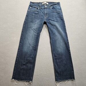 Levis 505 Upcycled Jeans Womens 29x26 Boyfriend Blue Dark Wash Mid Rise Raw Hem